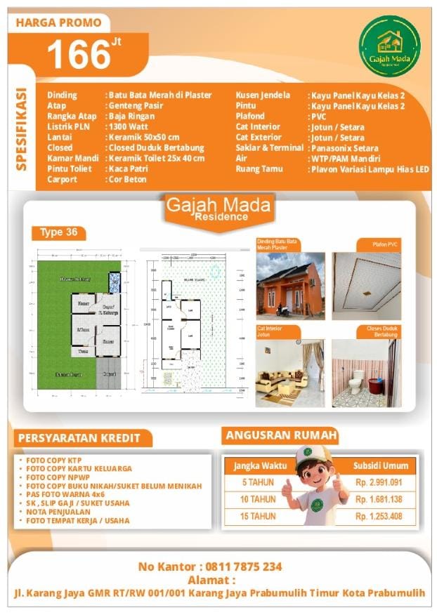 Brosur Gajah Mada Residence — Denah Type 36 & Persyaratan